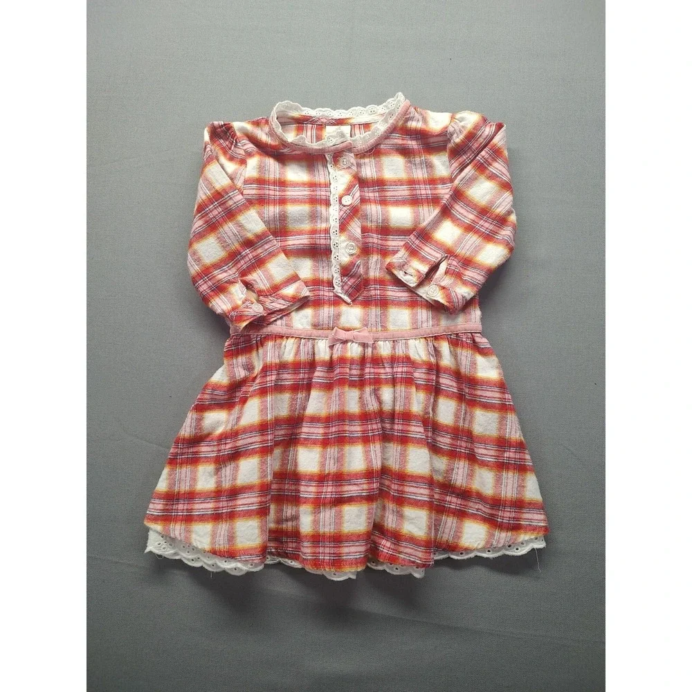 Baby Route 66 Flannel‎ Dress With Lace Ruffle Size 24 Mos